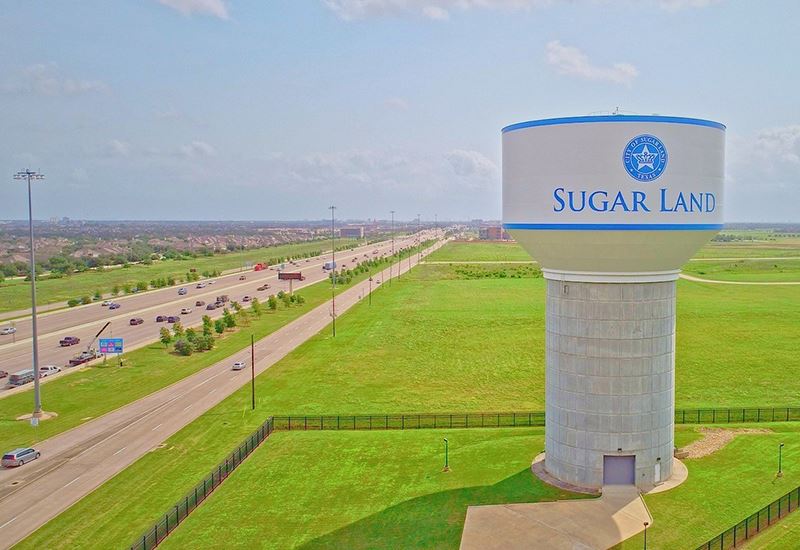 Sugar Land water tower aerial view