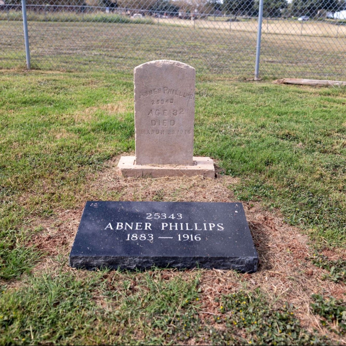 Post-Restoration of Abner Phillips's gravestone and pillow marker in 2023